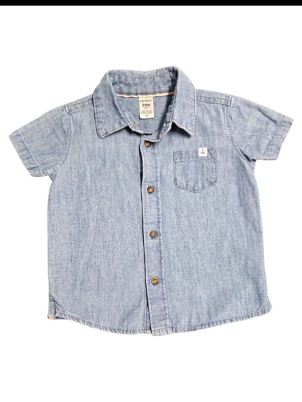 Carter's Girls Chambray Denim Short Sleeve Button-Up Shirt with Anchor 24 Months